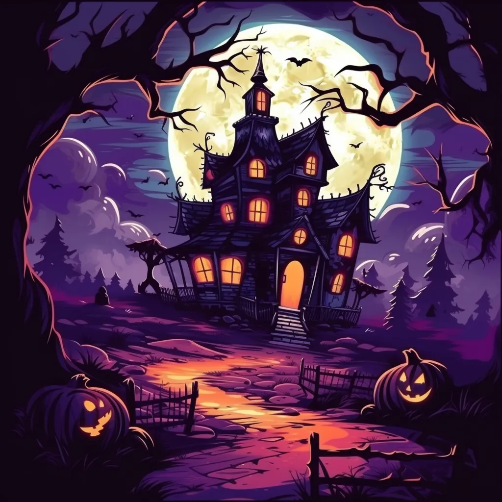 AI Artwork Generated by Midjourney - Halloween Haunted House, shared on the LaPrompt marketplace.